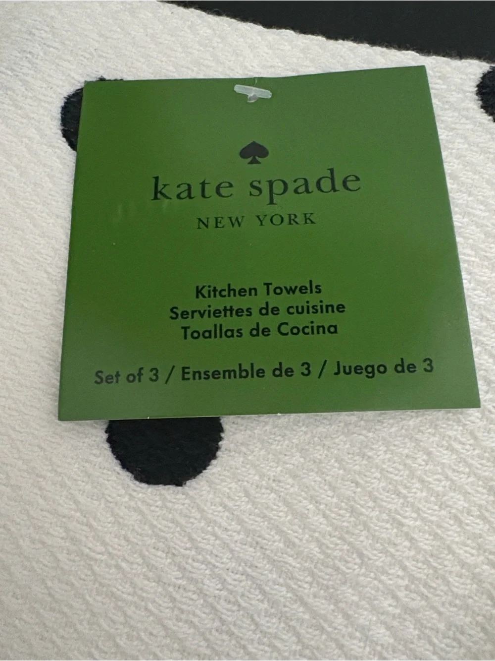KATE SPADE Three black and white polka dot kitchen towels